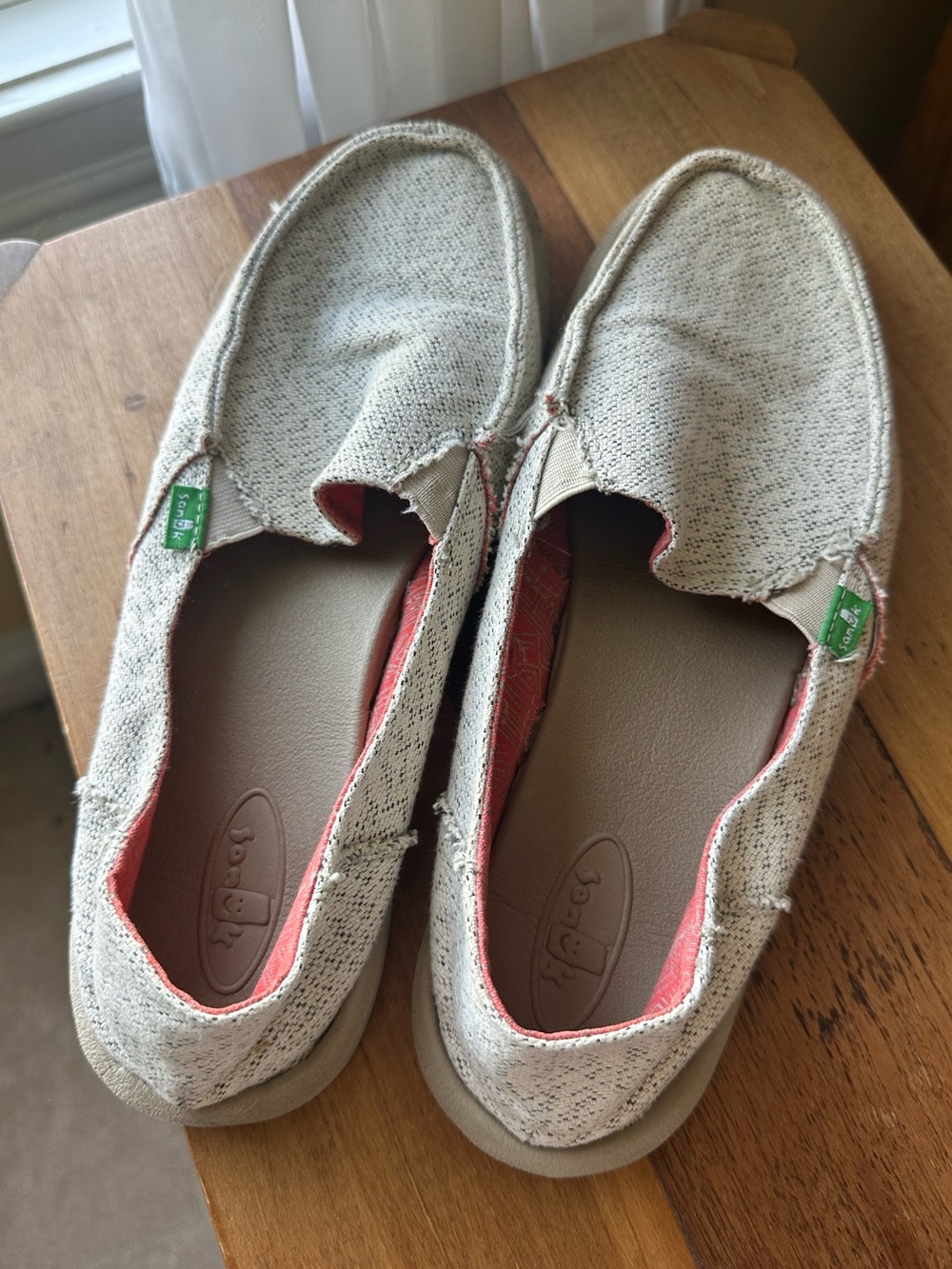 Sanuk Natural Hemp Beige Canvas Slip-Ons Women’s Size 10
